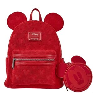 Red Mickey Mouse Loungefly Backpack with Coin Pouch